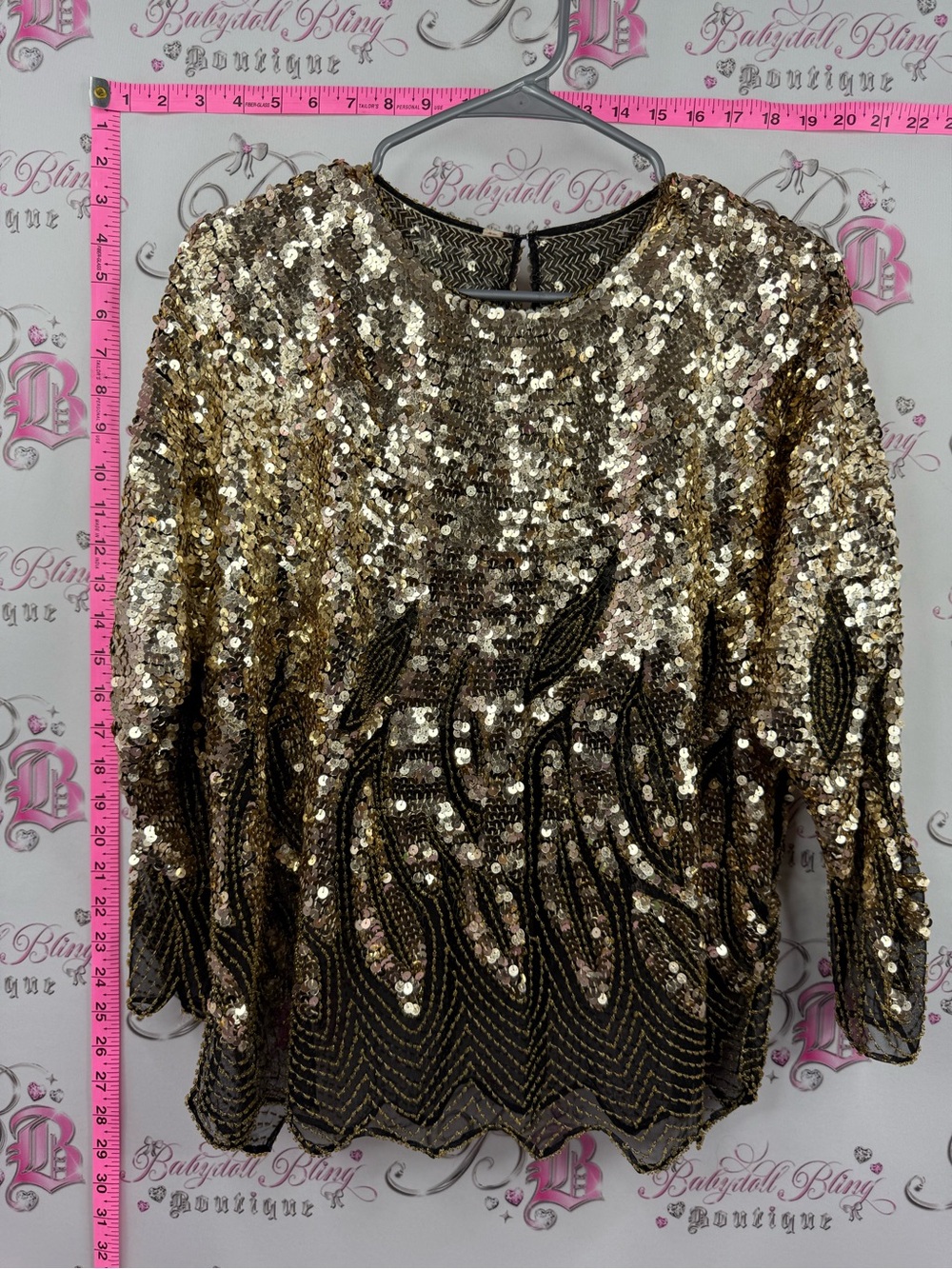 Sequin shirt blouse vintage Gold Sequin Long Sleeve Women's Top